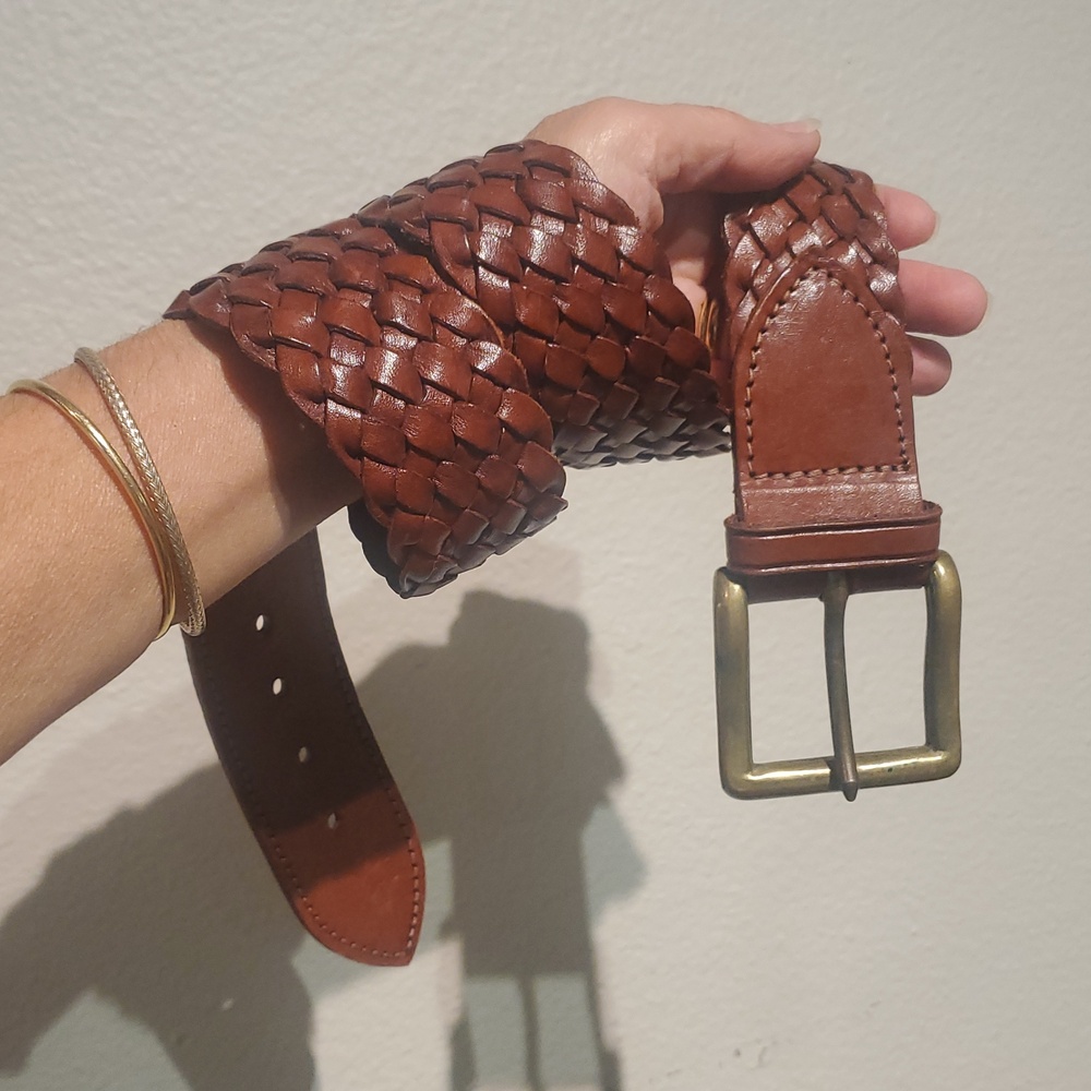Polo Ralph 80s Vintage Woven Leather Belt With Brass Buckle New